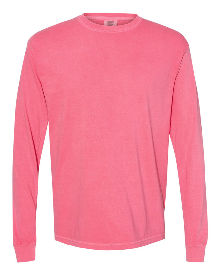 Front View of Crunchberry Garment-Dyed Heavyweight Long Sleeve T-Shirt - 6014