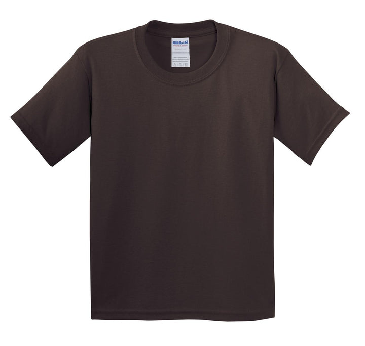 Front View of Dark Chocolate Gildan - Youth Heavy Cotton 100% Cotton T-Shirt. 5000B
