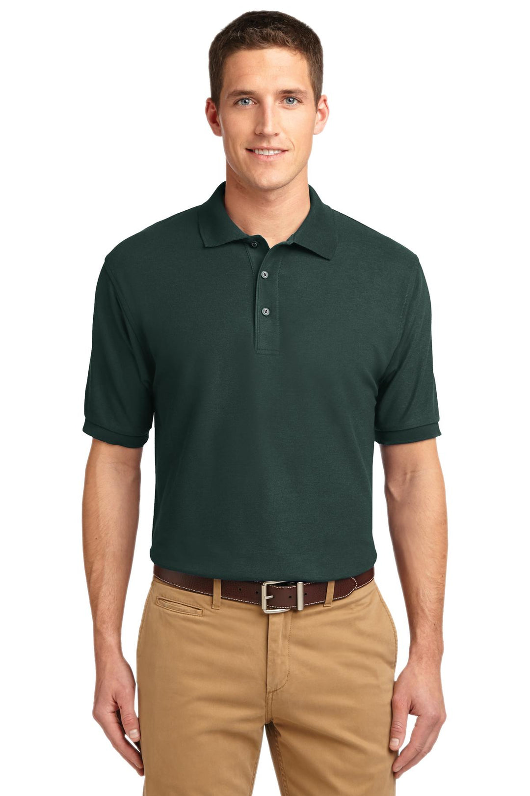 Front View of Dark Green Port Authority Silk Touch Polo K500