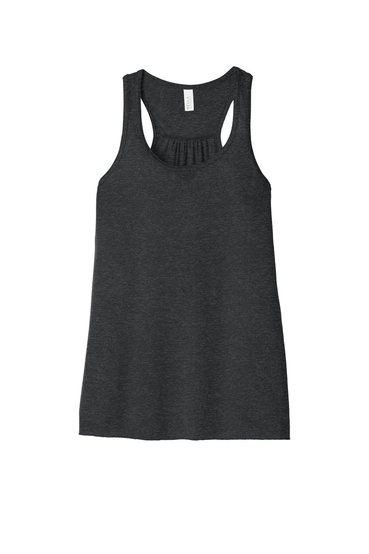 Front View of Dark Grey Ht BELLA+CANVAS Women's Flowy Racerback Tank. BC8800