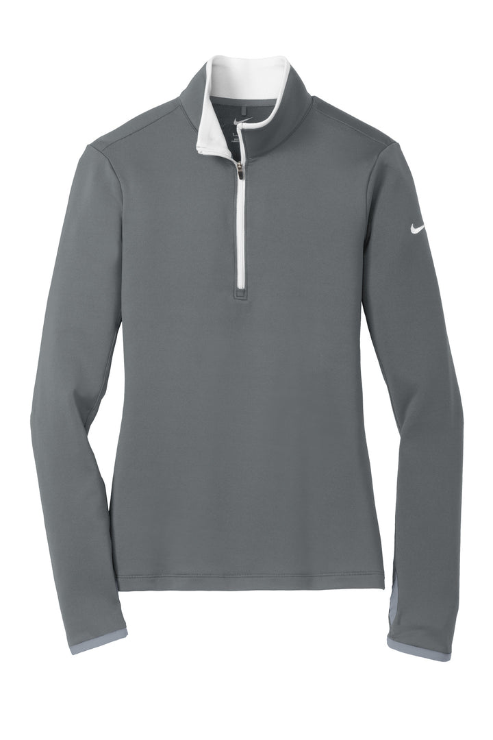 Front View of Dark Grey/Wht Nike Women's Dri-FIT Stretch 1/2-Zip Cover-Up. 779796