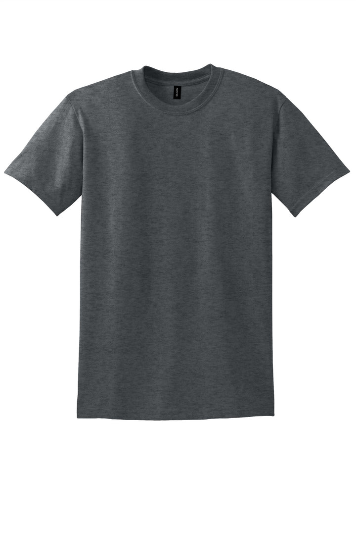 Front View of Dark Heather Gildan DryBlend 50 Cotton/50 Poly T-Shirt. 8000