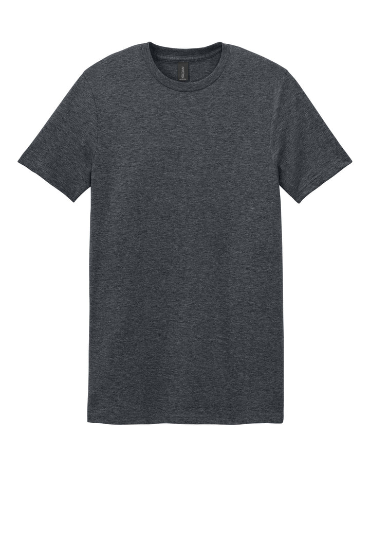 Front View of Dark Heather Gildan Softstyle T-Shirt. 64000