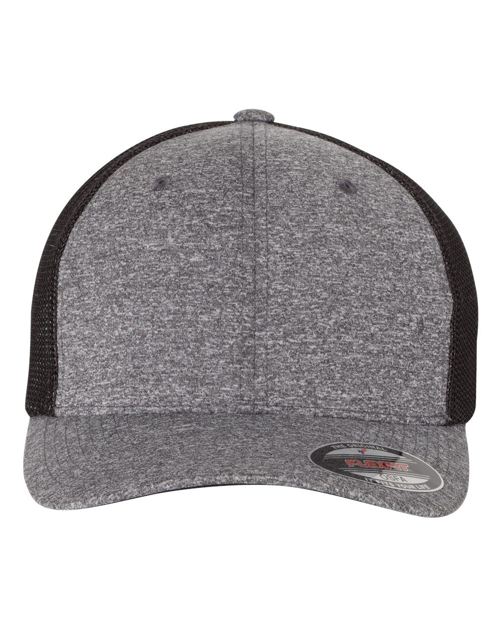 Front View of Dark Heather Grey/ Black Mélange Trucker Cap - 6311