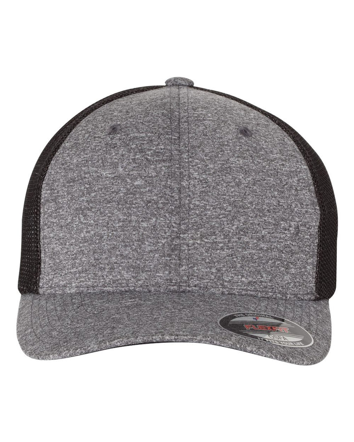 Front View of Dark Heather Grey/ Black Mélange Trucker Cap - 6311