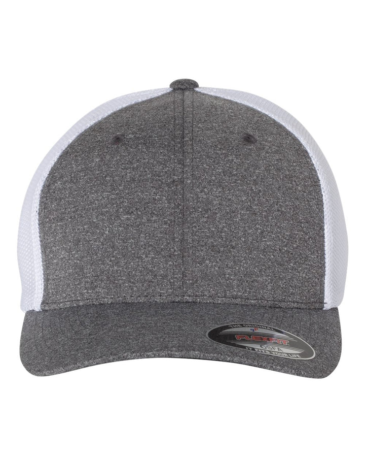 Front View of Dark Heather Grey/ White Mélange Trucker Cap - 6311