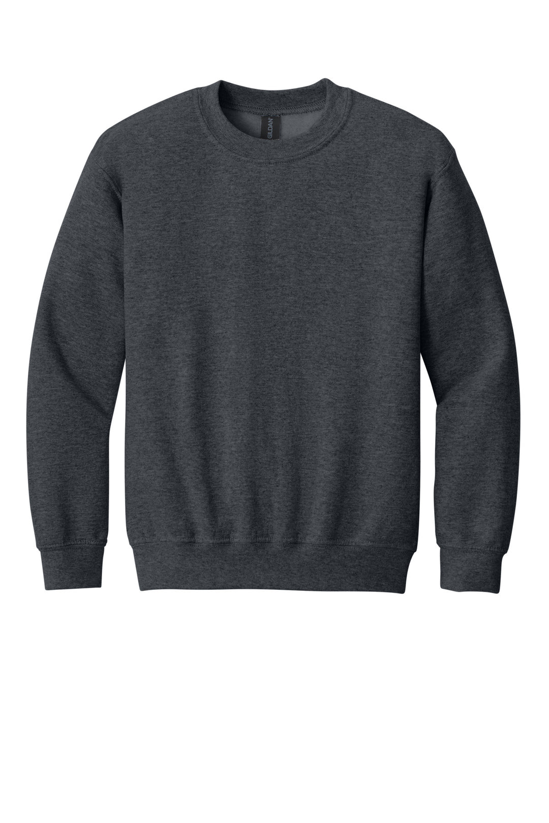 Front View of DarkHthr Gildan Youth Heavy Blend Crewneck Sweatshirt. 18000B