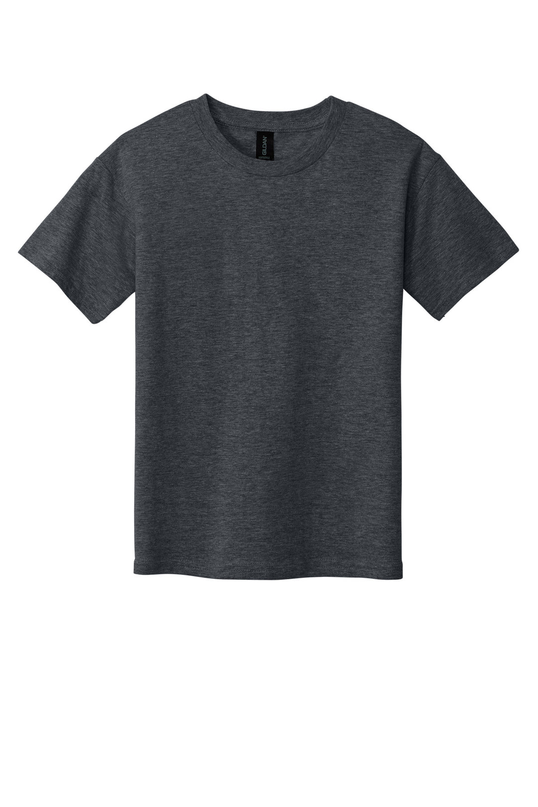 Front View of DarkHthr Gildan Youth Softstyle T-Shirt 64000B