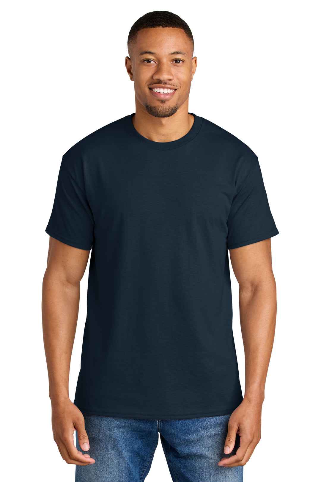 Front View of DarkNavy Gildan DryBlend 50 Cotton/50 Poly T-Shirt. 8000