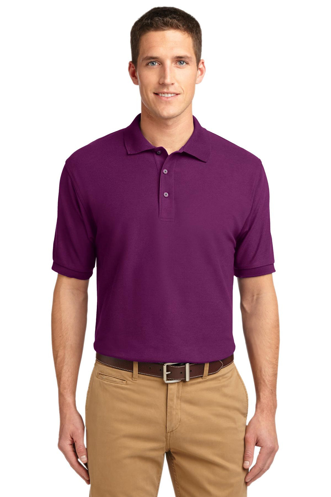 Front View of Deep Berry Port Authority Silk Touch Polo K500