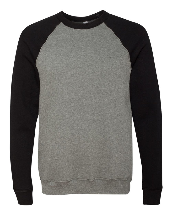 Front View of Deep Heather/ Black Sponge Fleece Raglan Crewneck Sweatshirt - 3901