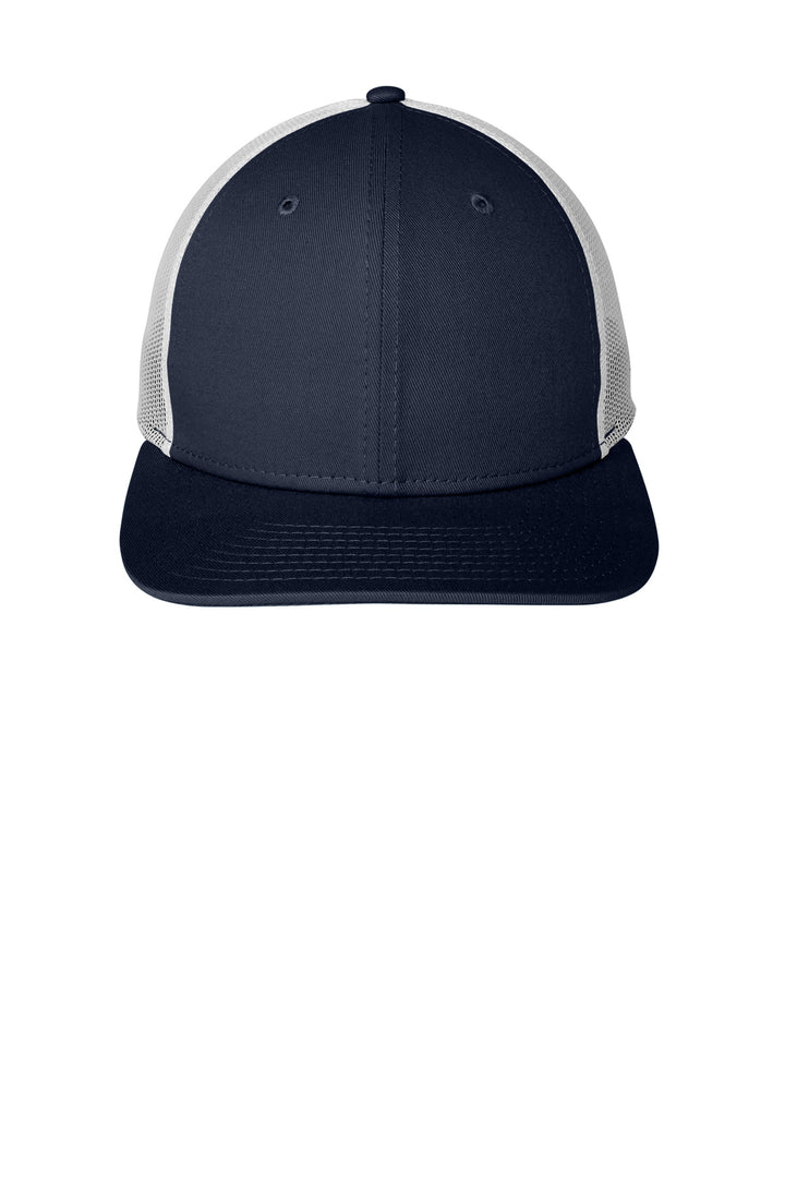 Front View of Deep Navy/Wht New Era Snapback Low Profile Trucker Cap NE207
