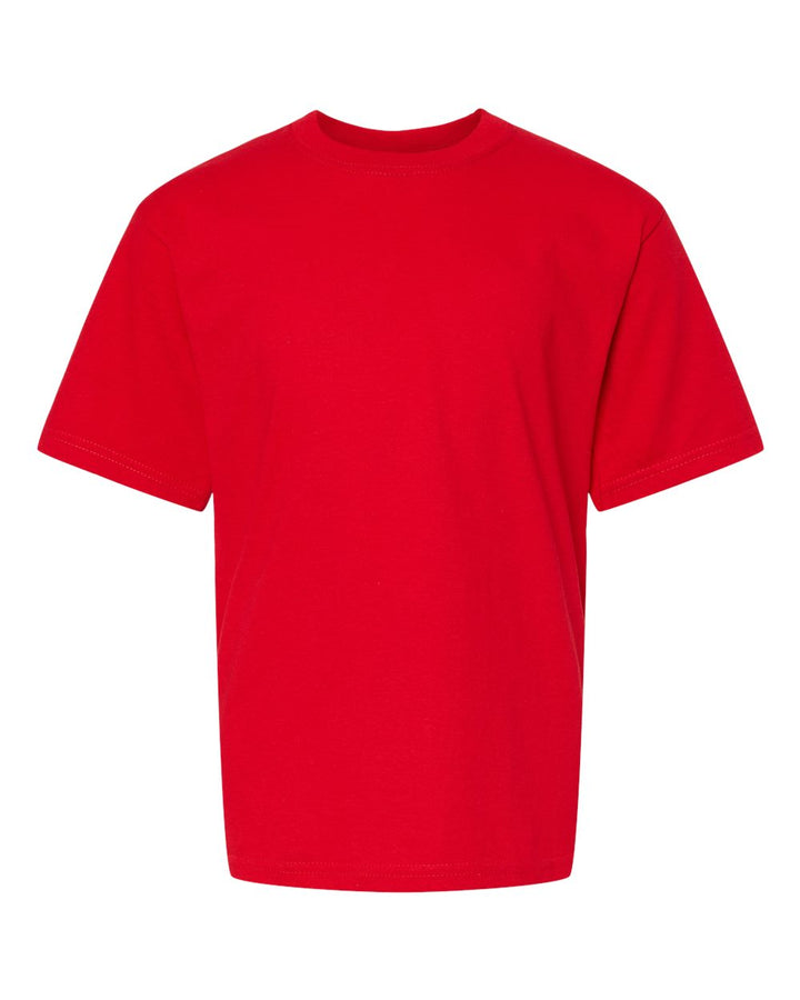 Front View of Deep Red Youth Gold Soft Touch T-Shirt - 4850