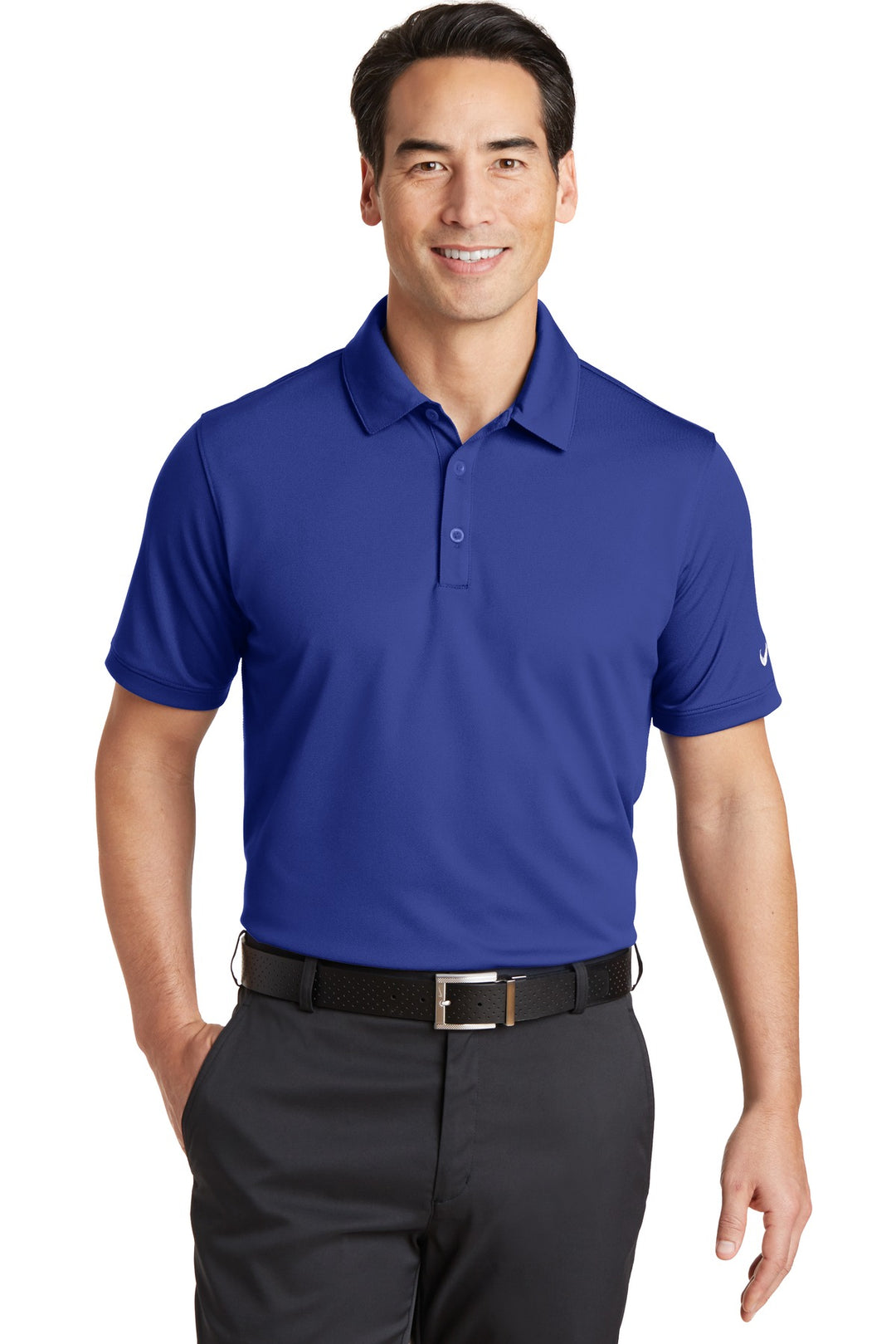 Front View of Deep Royal Blu Nike Dri-FIT Solid Icon Pique Modern Fit Polo. 746099