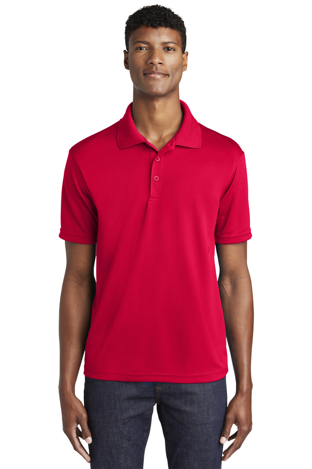 Front View of DeepRed Sport-Tek PosiCharge RacerMesh Polo. ST640