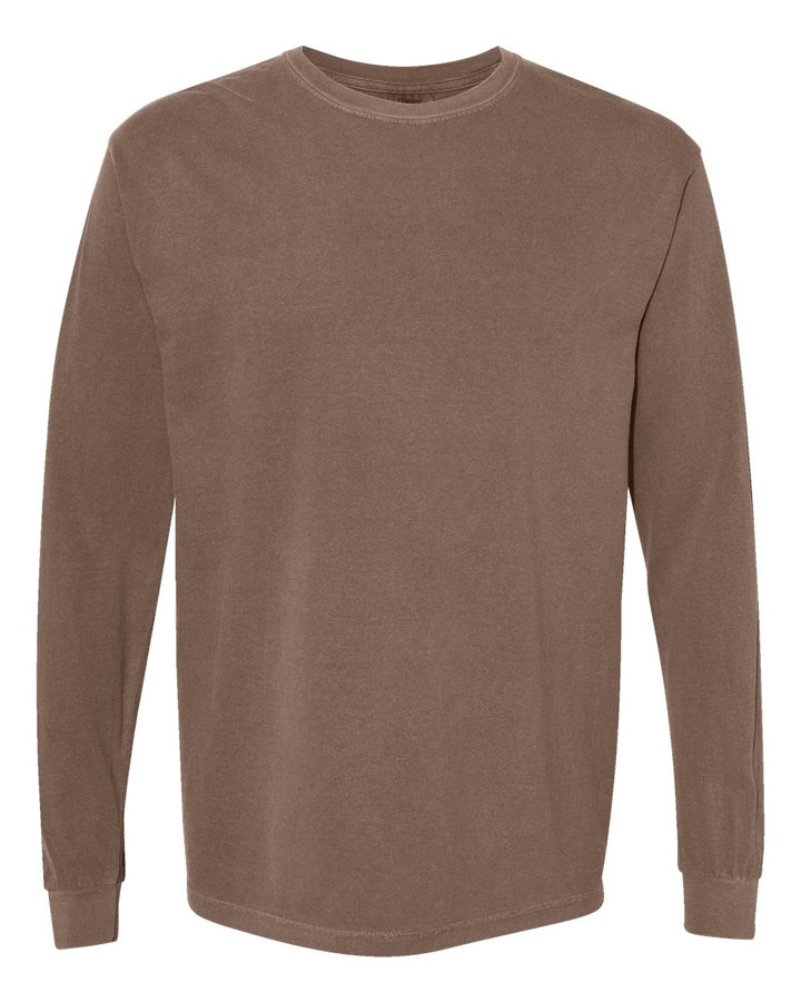 Front View of Espresso Garment-Dyed Heavyweight Long Sleeve T-Shirt - 6014