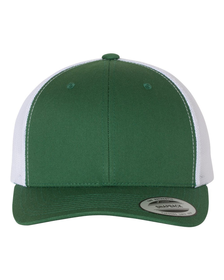 Front View of Evergreen/ White Retro Trucker Cap - 6606