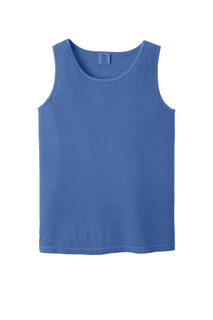 Front View of Flo Blue COMFORT COLORS Heavyweight Ring Spun Tank Top. 9360
