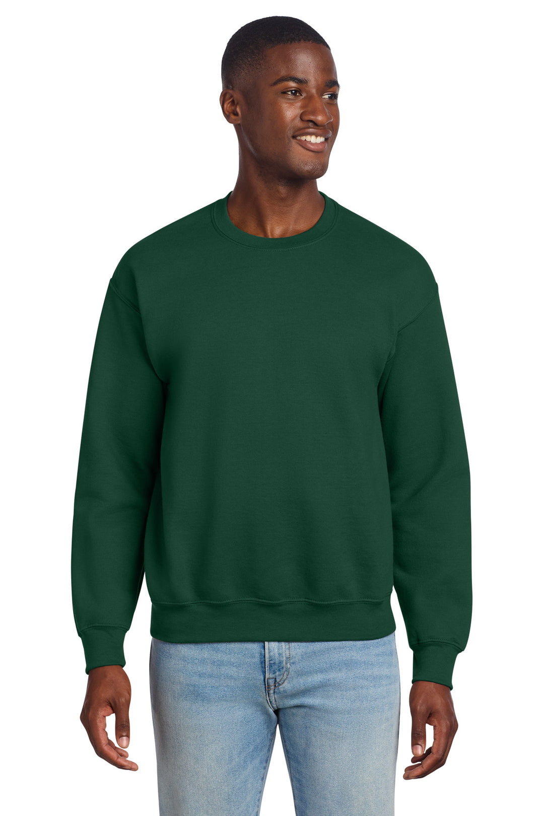 Front View of Forest Gildan - DryBlend Crewneck Sweatshirt. 12000