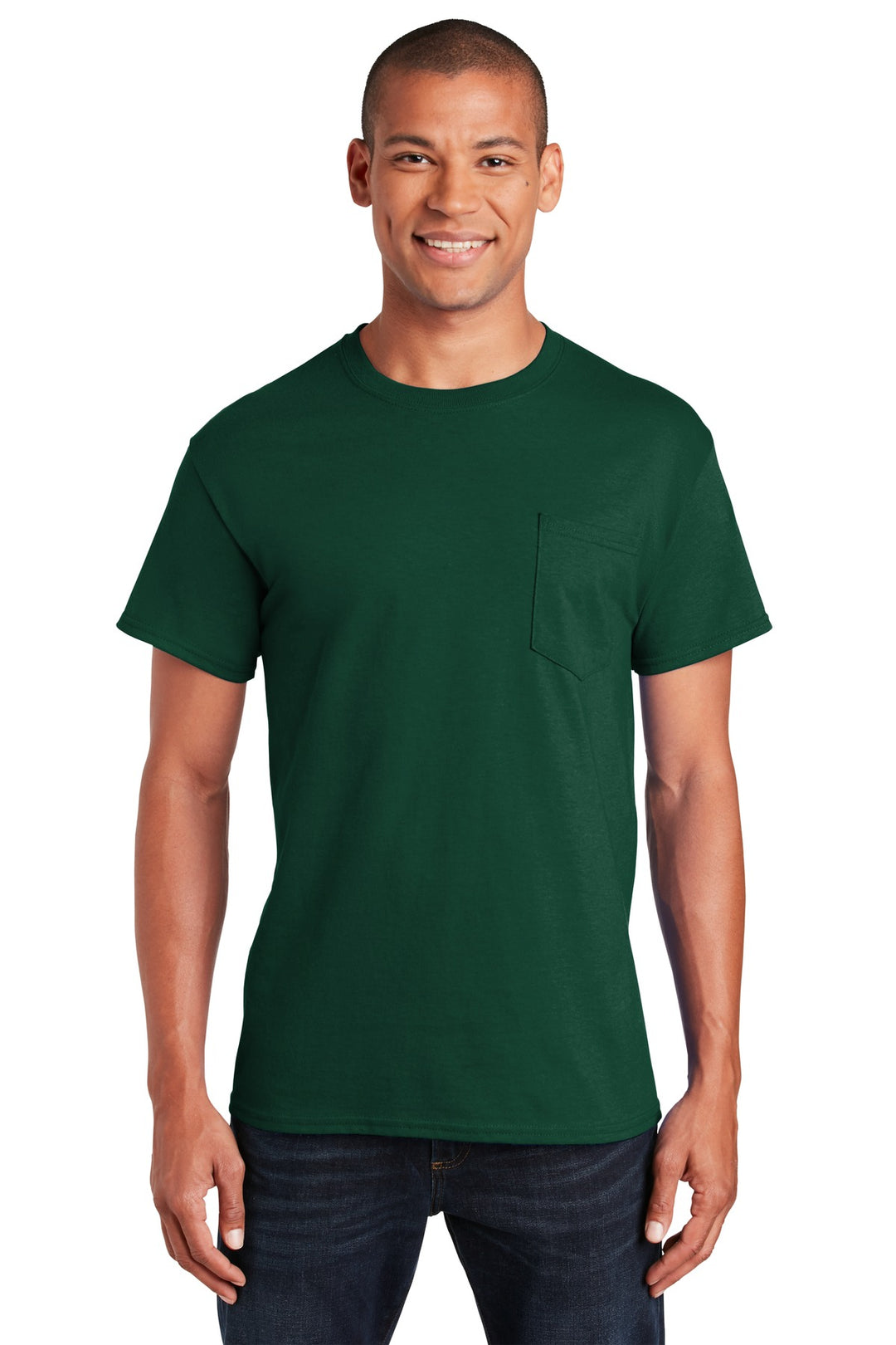 Front View of FOREST Gildan - Ultra Cotton 100% US Cotton T-Shirt with Pocket. 2300