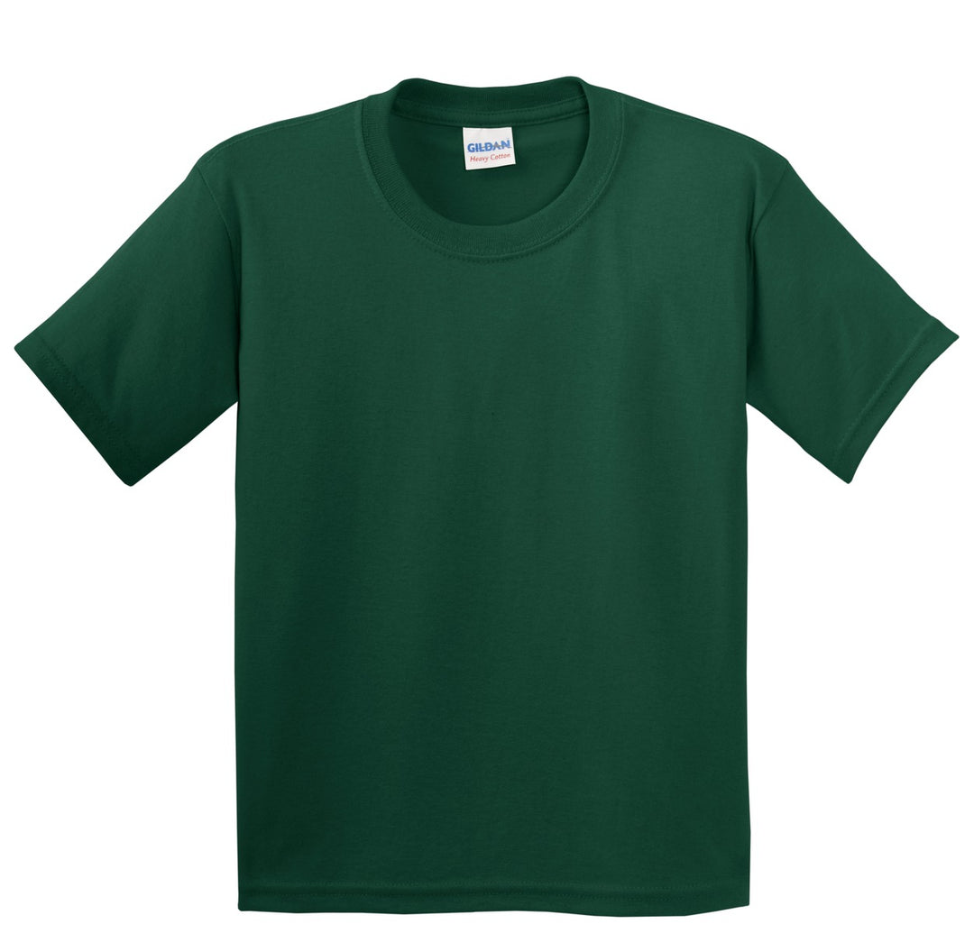 Front View of Forest Gildan - Youth Heavy Cotton 100% Cotton T-Shirt. 5000B