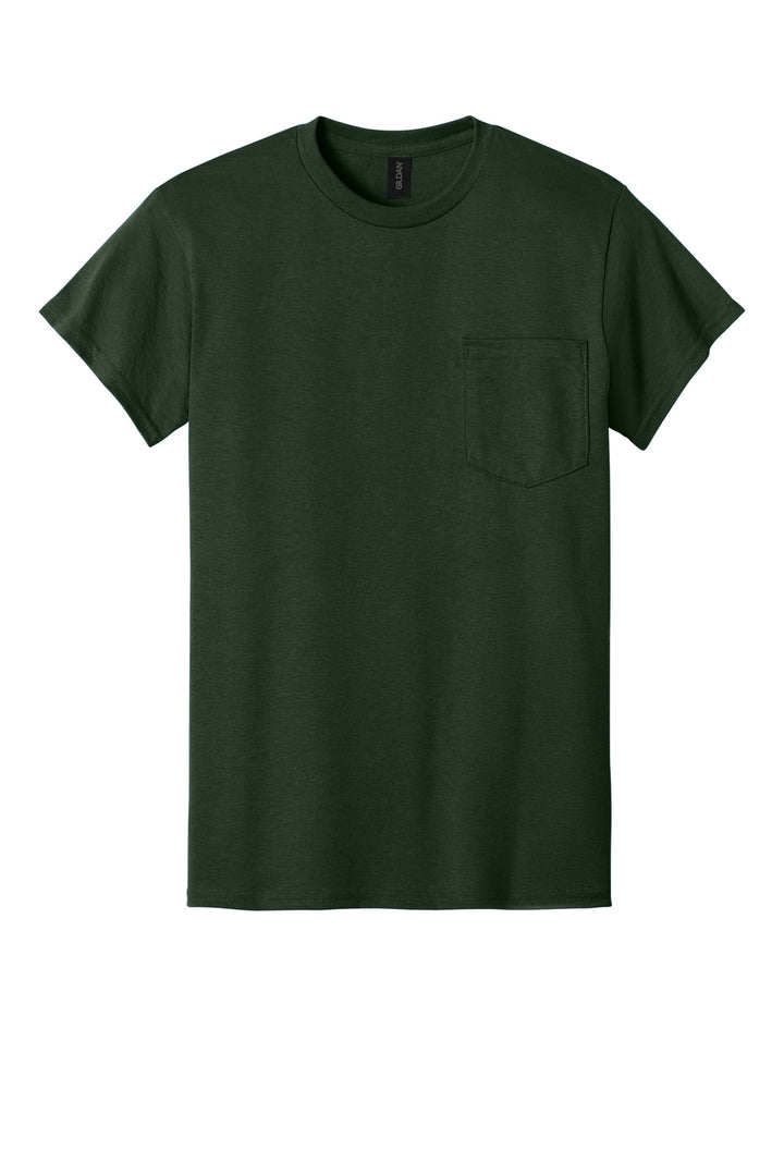Front View of Forest Green Gildan - DryBlend 50 Cotton/50 Poly Pocket T-Shirt. 8300