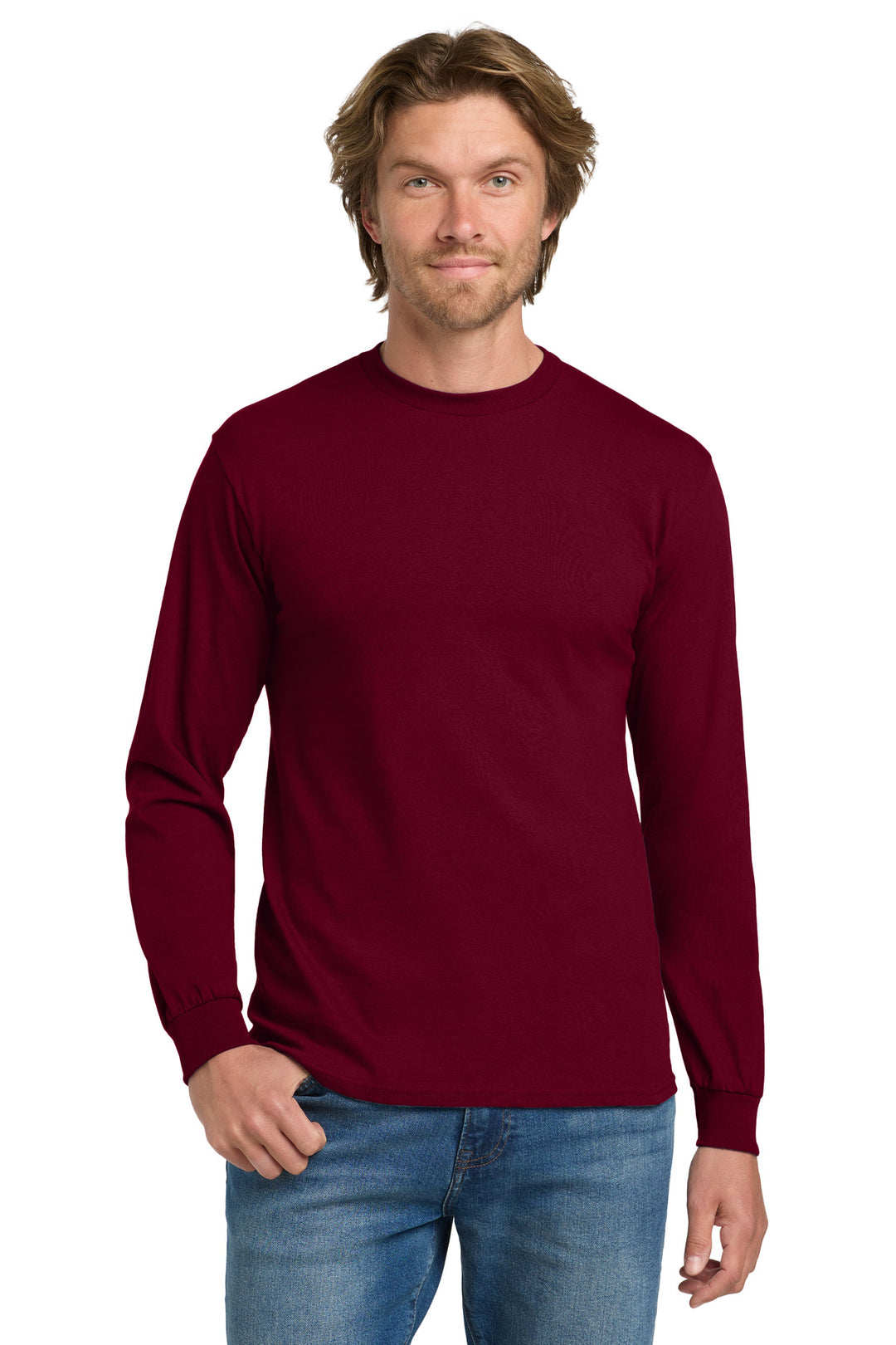 Front View of Garnet Gildan - Heavy Cotton 100% Cotton Long Sleeve T-Shirt. 5400