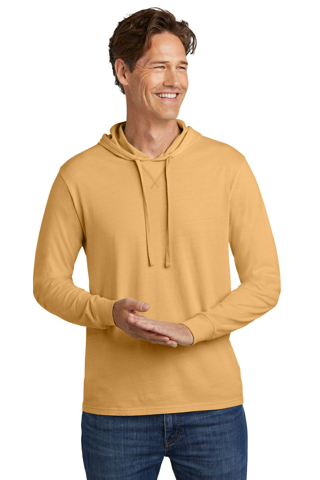 Front View of GldnWheat Allmade Unisex Mineral Dye Organic Cotton Hoodie Tee AL6305