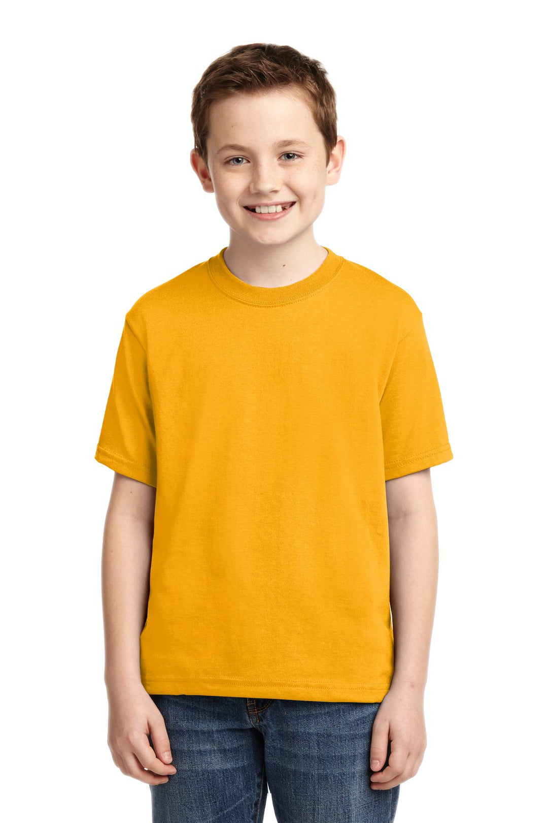 Front View of Gold Jerzees - Youth Dri-Power 50/50 Cotton/Poly T-Shirt. 29B
