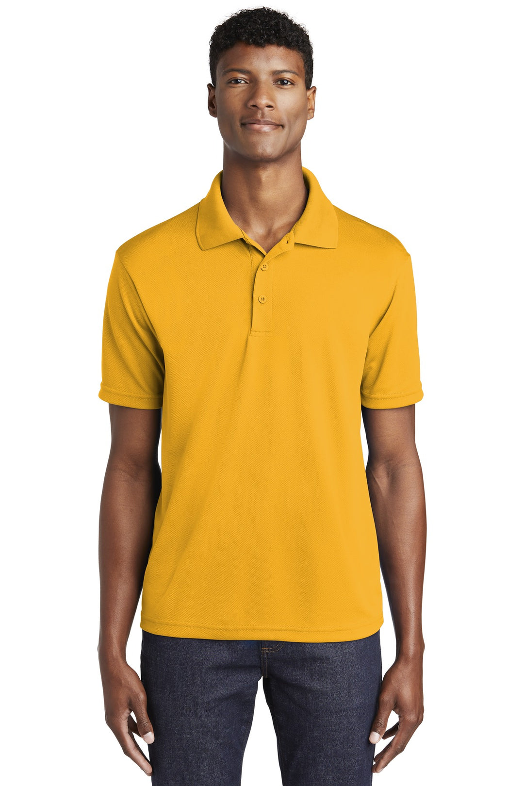 Front View of Gold Sport-Tek PosiCharge RacerMesh Polo. ST640