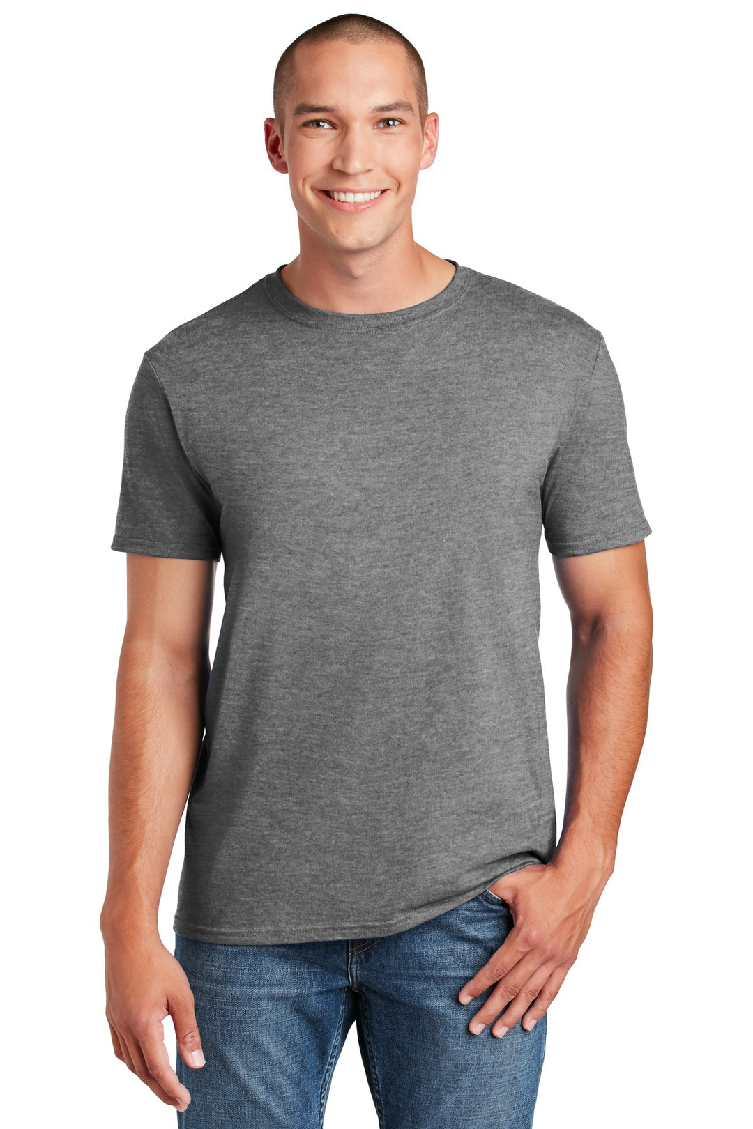 Front View of GphHeather Gildan Softstyle T-Shirt. 64000