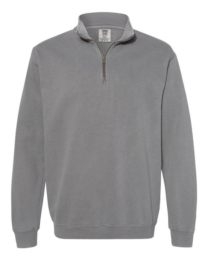 Front View of Grey Garment-Dyed Quarter Zip Sweatshirt - 1580