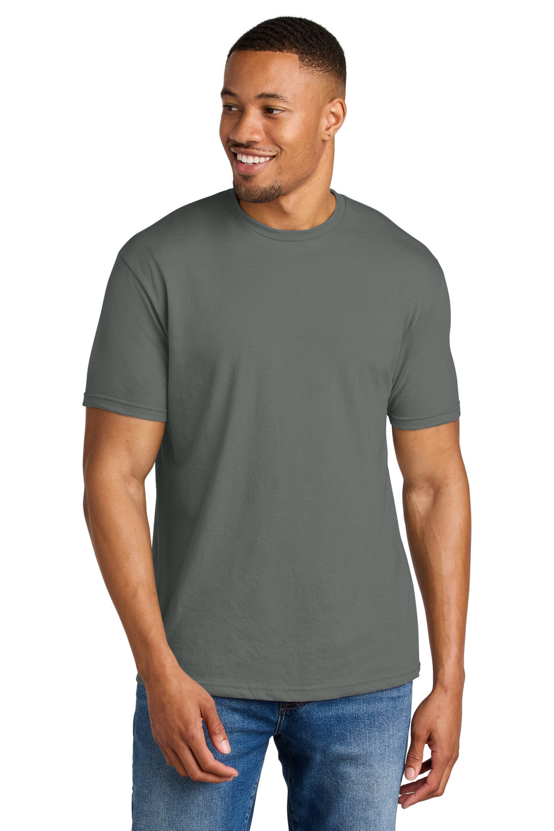Front View of Gunmetal Gildan Softstyle CVC Tee 64000CVC