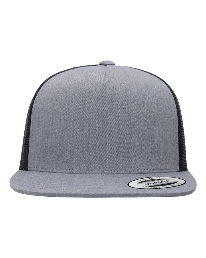 Front View of Heather/ Black Five-Panel Classic Trucker Cap - 6006