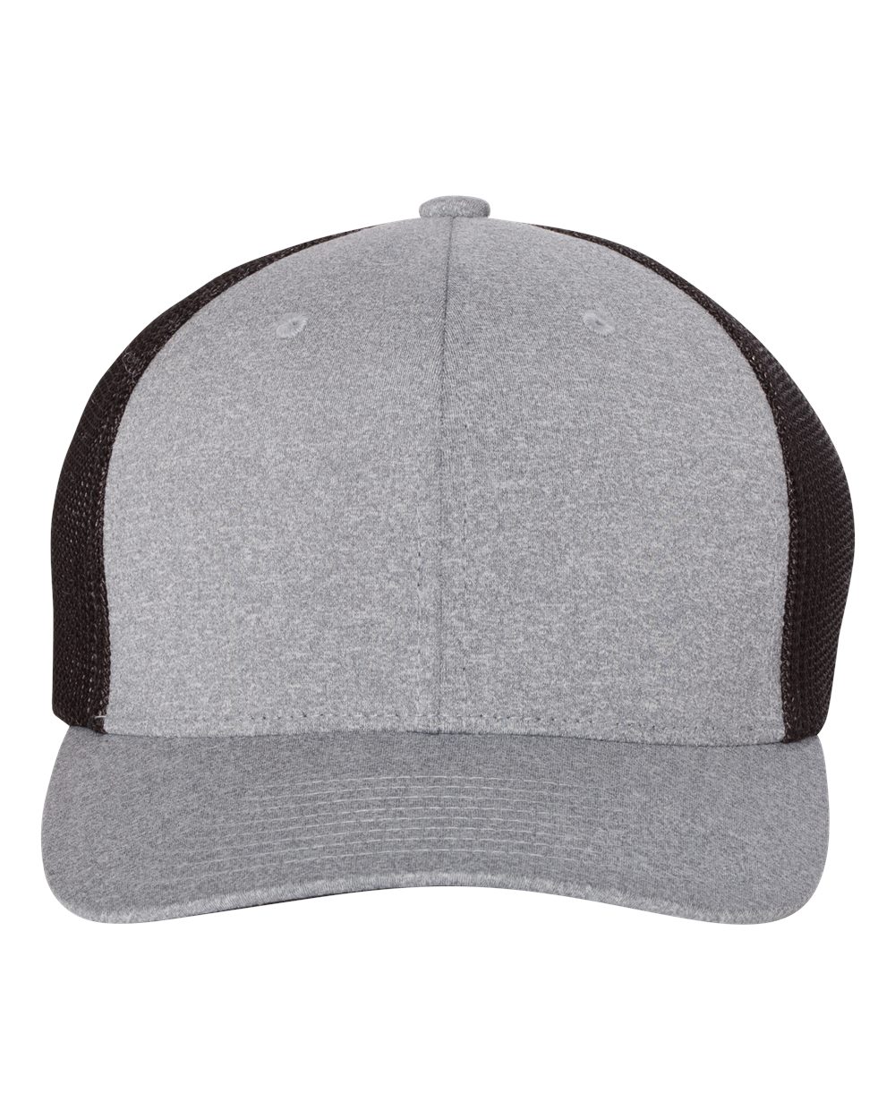 Front View of Heather Grey/ Black Mélange Trucker Cap - 6311