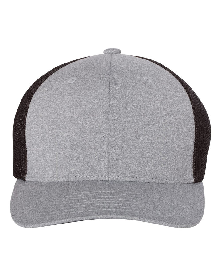 Front View of Heather Grey/ Black Mélange Trucker Cap - 6311