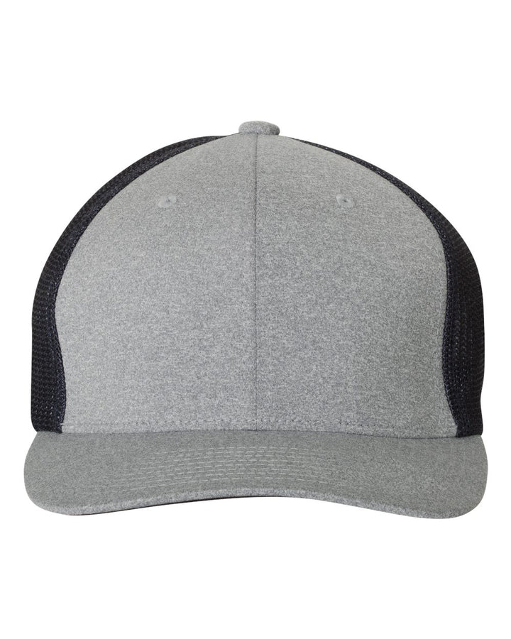 Front View of Heather Grey/ Navy Mélange Trucker Cap - 6311