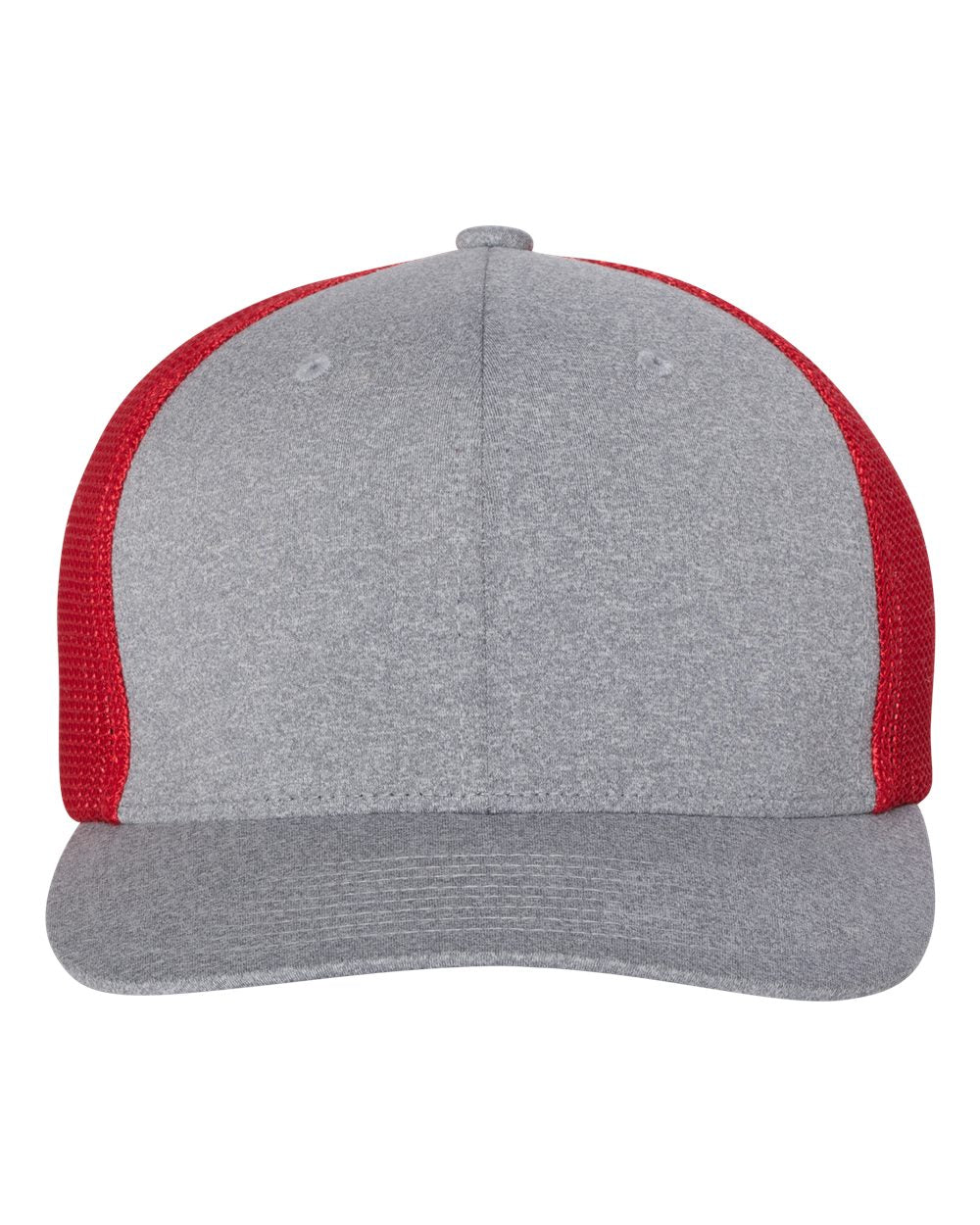 Front View of Heather Grey/ Red Mélange Trucker Cap - 6311