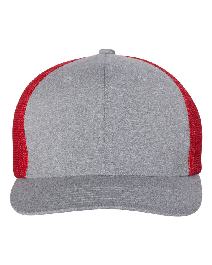 Front View of Heather Grey/ Red Mélange Trucker Cap - 6311