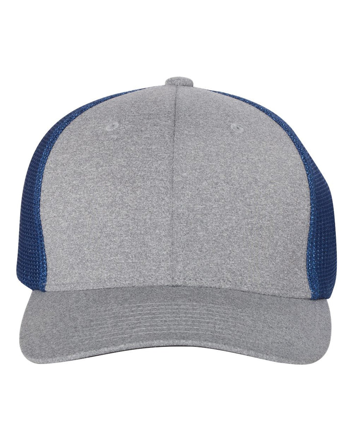 Front View of Heather Grey/ Royal Mélange Trucker Cap - 6311