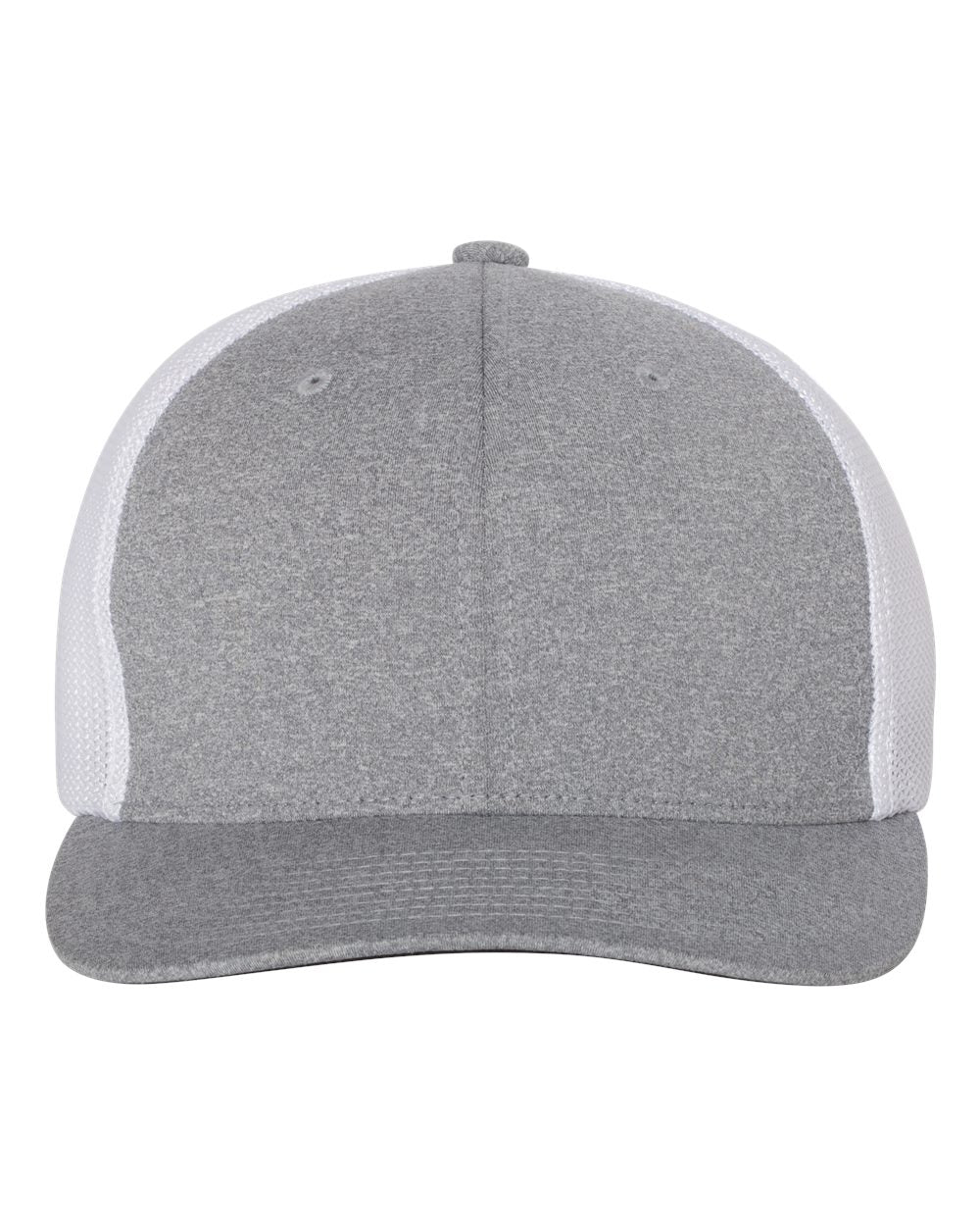 Front View of Heather Grey/ White Mélange Trucker Cap - 6311