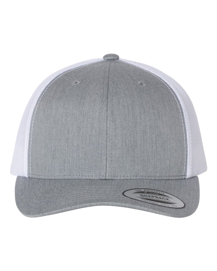Front View of Heather Grey/ White Retro Trucker Cap - 6606