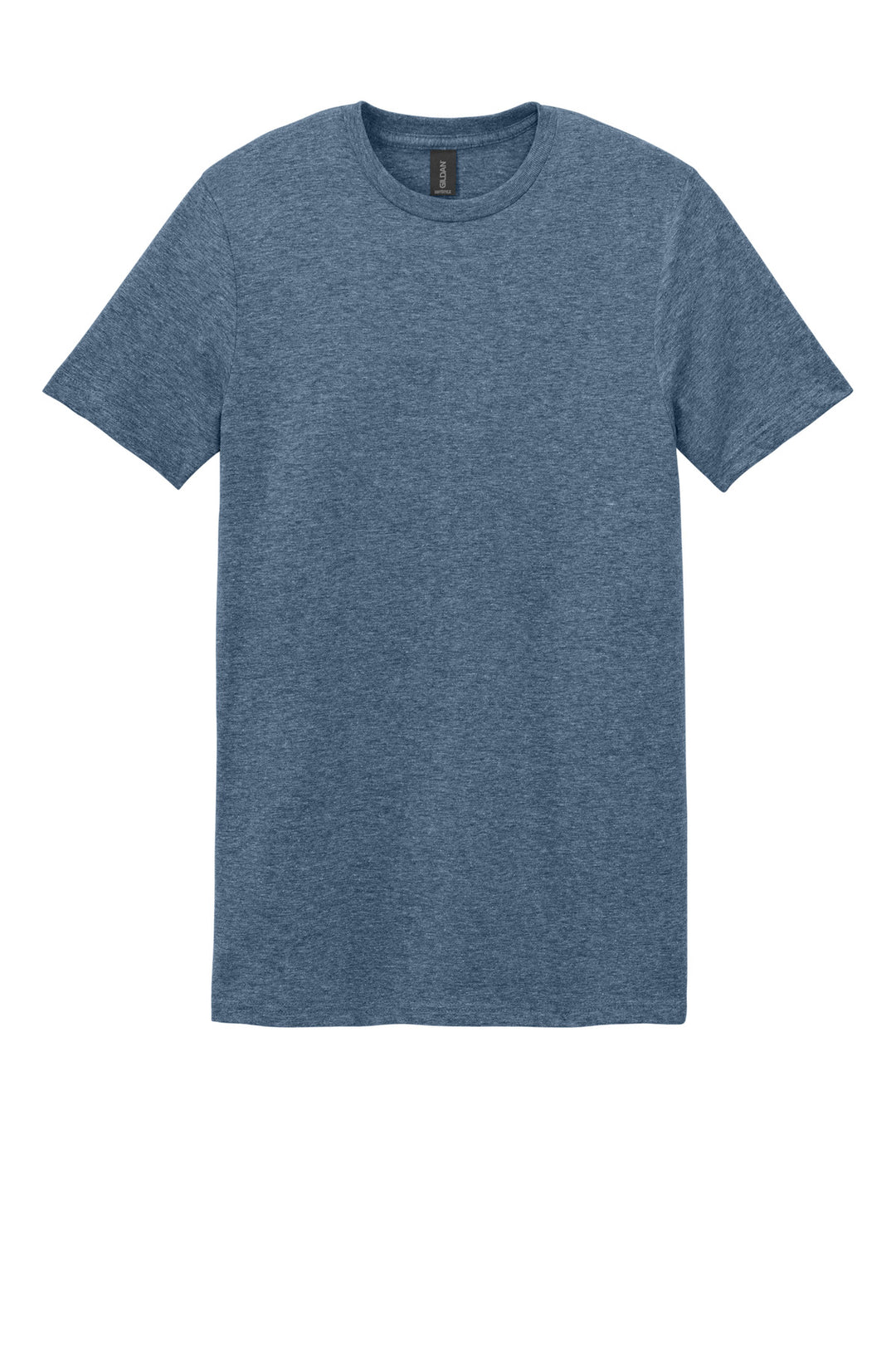 Front View of Heather Indigo Gildan Softstyle T-Shirt. 64000