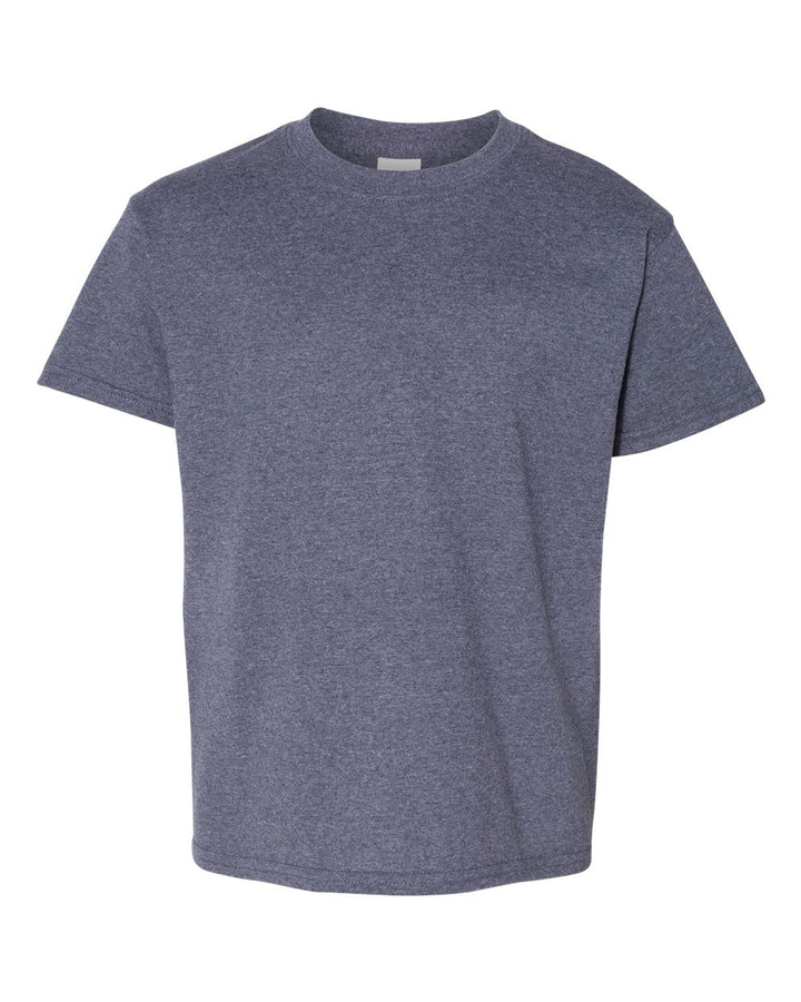 Front View of Heather Navy Heavy Cotton™ Youth T-Shirt - 5000B