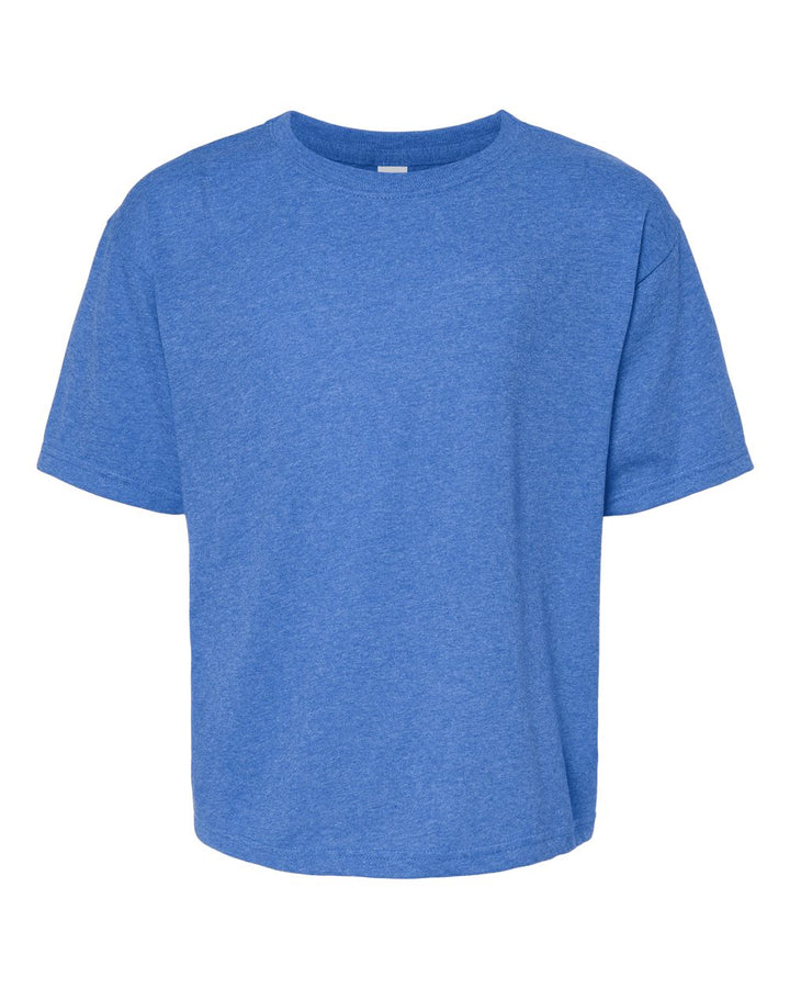 Front View of Heather Royal Youth Gold Soft Touch T-Shirt - 4850