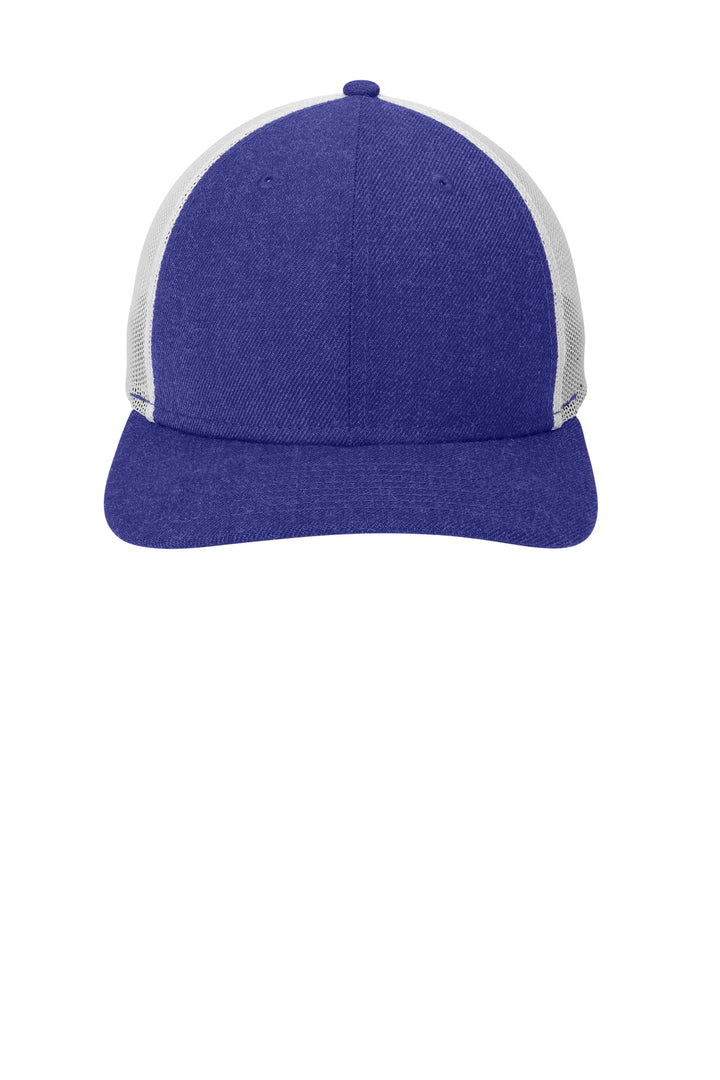Front View of Heather Roy/Wh New Era Snapback Low Profile Trucker Cap NE207
