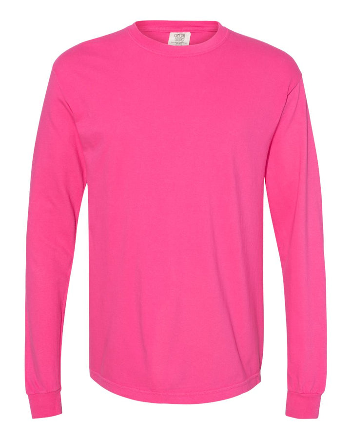Front View of Heliconia Garment-Dyed Heavyweight Long Sleeve T-Shirt - 6014
