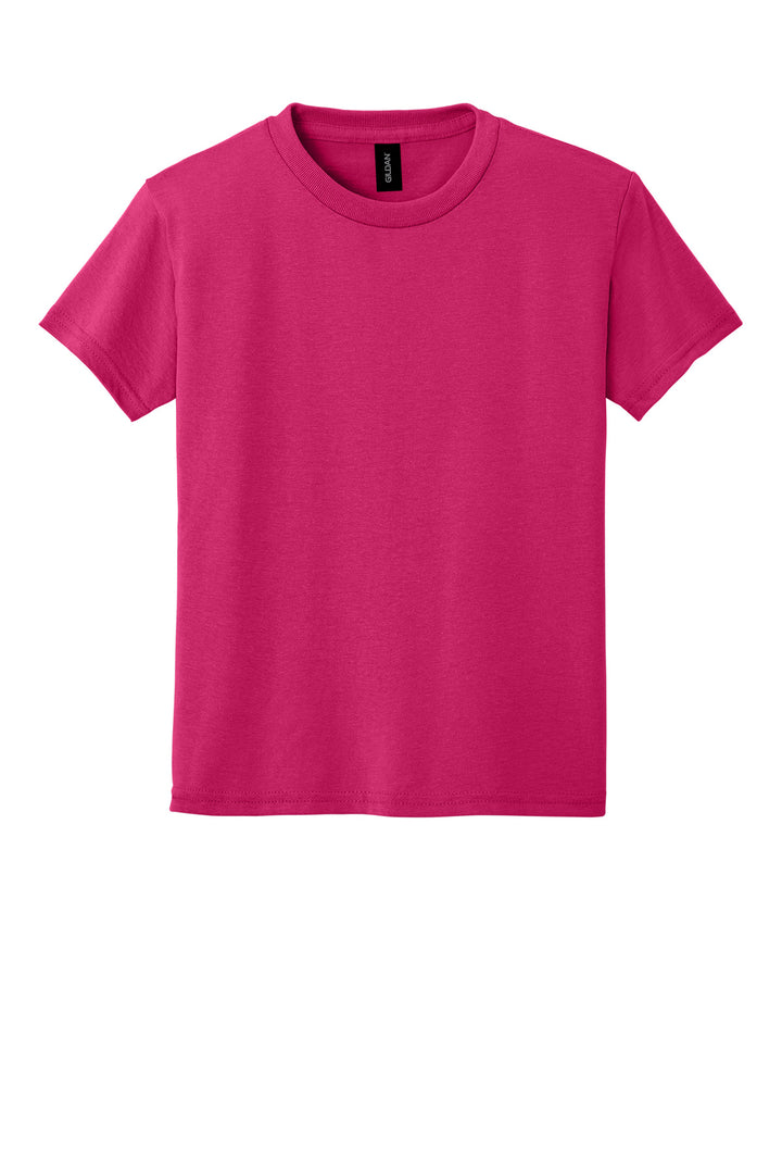 Front View of Heliconia Gildan Youth DryBlend 50 Cotton/50 Poly T-Shirt. 8000B