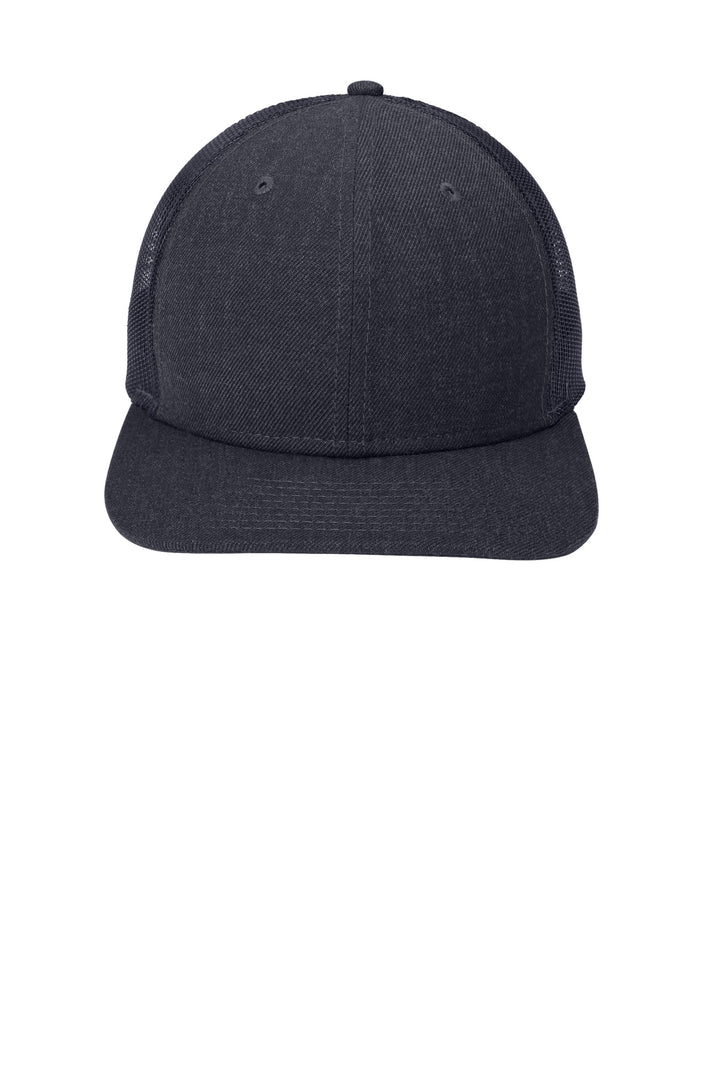 Front View of Hthr Navy/Navy New Era Snapback Low Profile Trucker Cap NE207