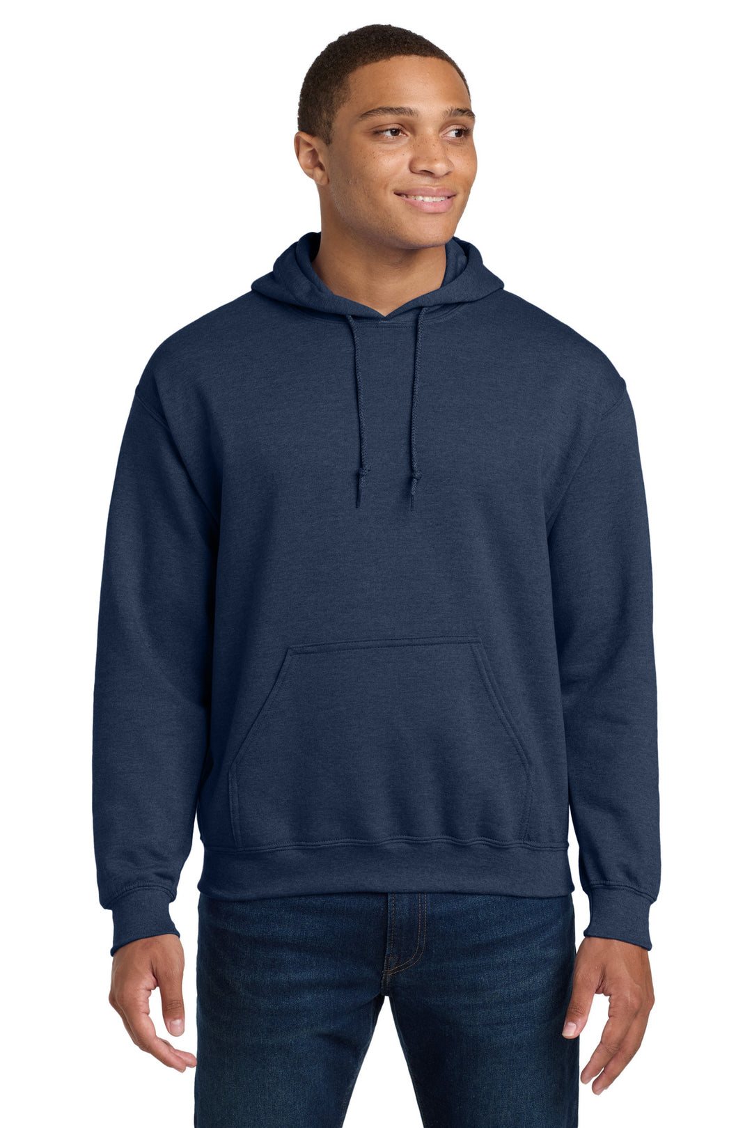 Front View of HthrDkNavy Gildan - Heavy Blend Hooded Sweatshirt. 18500